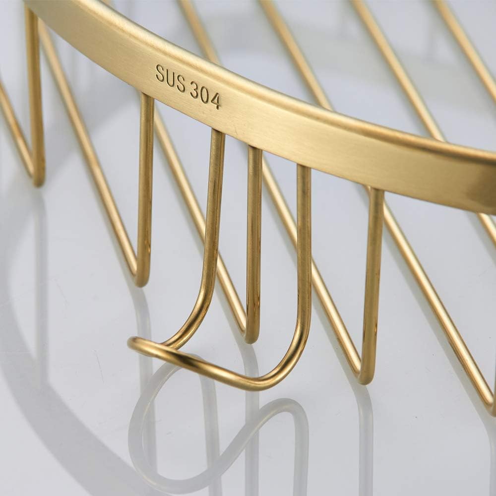 BigBig Home Strong Stainless Steel Corner Wire Shower Basket, Brushed