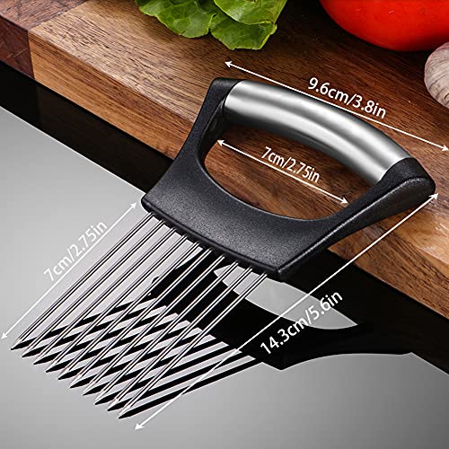Onion Holder Slicer,Stainless Steel Onion Slicer for Potato Fruit Tomato Slicer Vegetable Slicer Kitchen Cooking  Aid Gadge Tool Cutting Chopper (Black)