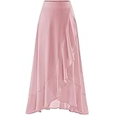 Timormode Women Midi Skirt Ruffle 2025 Skirts Flowy Elastic Waist Chiffon Casual Split Long Skirt with Lining