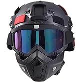 MICH Airsoft Helmet and Mask,with Side Rail & NVG Mount with Detachable and Adjustable Goggles CS Helmet Set
