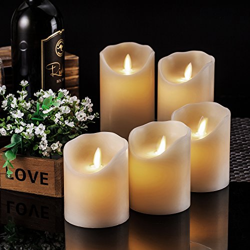Flameless Candles LED Candles Realistic Moving Set of 5 Ivory Battery