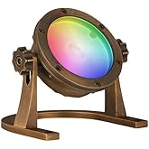VOLT 12V IP68 Cold Forged Brass (Bronze) RGBW Color Changing LED Underwater Light with Remote Control for Low Voltage Outdoor Lighting