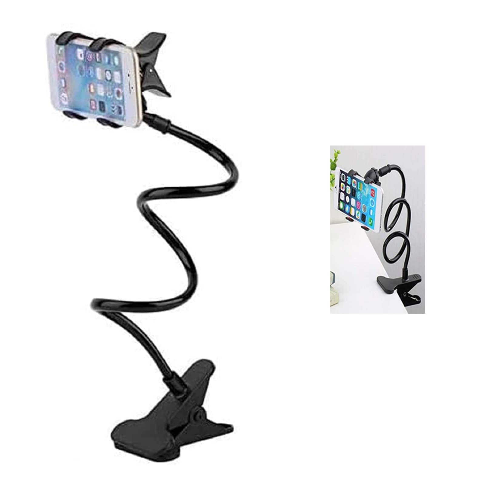 Haoxuann Gooseneck Phone Holder, Universal Long Arm Lazy Mobile Phone Gooseneck Stand Holder for Office, Bed, Desk Compatible Lazy Arm 360 Adjustable Clamp