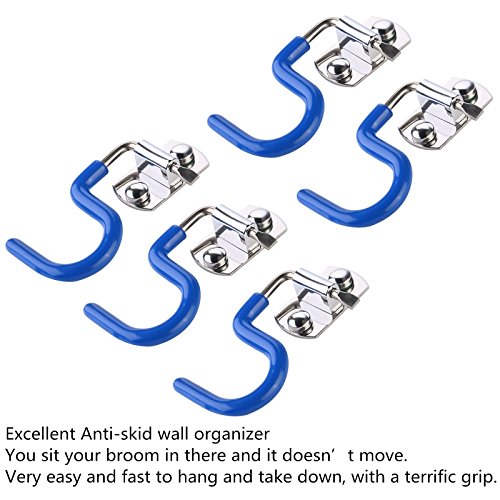 Mop Broom Holder Organizer, VLV 304 Stainless Steel S-Type Wall Mounted Organizer for Cleaning Tools, Space Saver Brooms Mops Rakes Holder for Kitchen Garage 5Pcs (5 Pcs Single Hooks) - Thumbnail 4