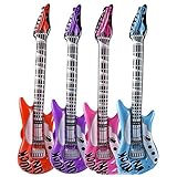 Kicko 42 Inch Inflatable Rock Guitar Toy - 12 Pieces of Colorful Electric Musical Instrument Inflates- Classroom Rewards, Party Decoration, Festivals, Concerts, Carnivals