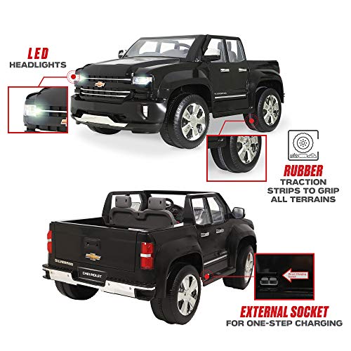 Rollplay 12V Chevy Silverado Kid's Truck, Two-Seat Ride On Toyup to 5 mph - Battery-Powered Kid's Car - Ages 3 & Up - Black