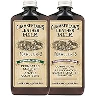 Leather Milk Leather Furniture Cleaner & Conditioner Kit (2 Bottle Furniture Care Set) - Straight Cleaner No. 2 + Furniture Treatment No. 5 - All Natural, Non-Toxic. Made in USA. W/ 2 Restoration Pads