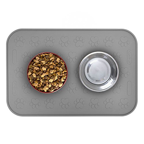 SmithBuilt 19" x 12" Dog Food Mat - Waterproof Non-Slip FDA-Grade Silicone Cat Pet Bowl Feeding Placemat - Gray