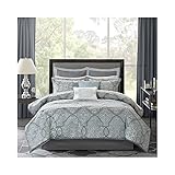 Madison Park MP10-1666 Lavine 12Piece Jacquard Comforter Set King , Blue , King,Blue,King