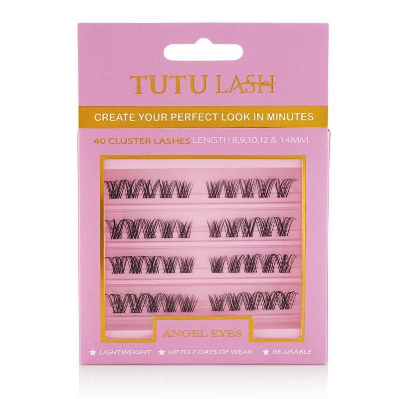 TUTU LASH DIY Cluster Lashes ANGEL EYES 40 x cluster lashes self application easy to apply lashes lash cluster box re-usable vegan (Angel Eyes Cluster Lash Box)