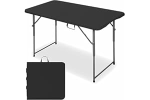 Axidou Small Folding Tables 4 Foot, Portable Plastic Fold-in-Half Card Tables, Adjustable Height Picnic Foldable Tables, Black