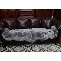 Genuine Sheepskin Rug Two Pelt Sheepskin Runner Rug Natural Wool Throw Carpet Shaggy Sheep Fur Area Rug (Gray,2×6 ft)