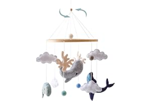 EERKEOD Baby Crib Mobile Ocean Nursery Mobile for Boys Girls Handmade Felt Mobile for Crib Nursery Decor for Infant Bedroom Hanging Baby Mobile for Bassinet Newborn Baby Gift（Whales）