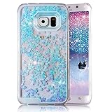 S6 Edge Case,S6 Edge Liquid Case,Crazy Panda® 3D Hard Shell Liquid Glitter Sparkle Love Heart Hard Case Cover for Samsung Galaxy S6 Edge (3# blue love)