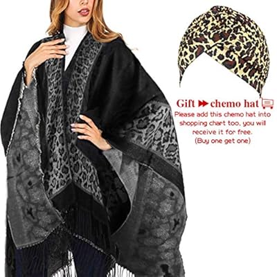 Women's Leopard Printed Poncho Cape Open Front Oversized Tassel Cardigan Wrap Shawl Sweater Coat