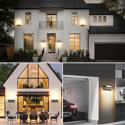 22W LED Indoor and Outdoor Wall Light, IP65 Waterproof Outdoor Light, 3000K Warm White, Wall Light with 350° Adjustable Panel for Garden, Terrace, Dark Grey