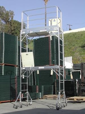 CBM Aluminum Scaffold Rolling Tower Standing at 12' High Hatch Dech with Gaurd Rail and U Lock CBM1290