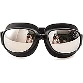 evomosa Motorcycle Goggles Vintage Pilot Goggles Retro Motocross Goggle Outdoor Eyewear Sports Glasses for Half Helmet (Black frame Silver lens)