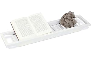 Bamboo Bathtub Caddy Tray Organizer with Nonslip Bottom and Slotted Spa for Soap Book Wine Tablet Phone Holder Large Storage 