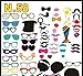 Leiwo Photo Booth Props 58 piece DIY Kit for Wedding Party Reunions Birthdays Photobooth Dress-up Accessories & Party Favors, Costumes with Mustache on a stick, Hats, Glasses, Mouth, Bowler, Bowties