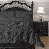 Pinch Pleat Comforter Set - 4-Piece - by ExceptionalSheets, Queen, Charcoal