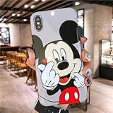 Ultra Slim Soft TPU Grey Mickey Mouse Case for iPhone X XS Shockproof Red Heart Finger Love Walt Disney Cartoon Cute Chic Lovely High Fashion Fun Stylish Cool Girls Women Teens Kids