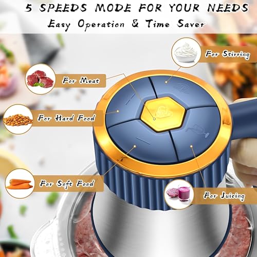 Beauenty 5L Electric Food Chopper,500W Stainless Steel Meat Grinder Electric,5-Speed Mode,Multi-Function Food Processor for Dough Stirring,Onion,Meat,Fruits, Garlic,Vegetables,Baby Food