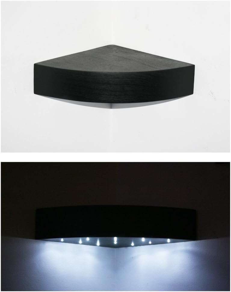 Crafted Storage Black Corner Floating Shelf Handmade Curved Wooden Shelves With LED Lights