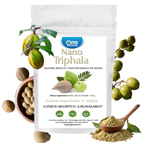 One Planet Nutrition Nano Triphala Powder 8 oz (227 Servings), Extracts of 3 Fruits, Nano for Enhanced Absorption, Supports Digestive System & Gut Health, Non-GMO, Vegan, Gluten Free