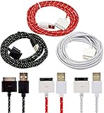 CIKOO 3pcs/Pack 10Ft 3Meter Tangle Free Rugged Nylon Braided USB Data Sync Charger Extension Cable Cord for iPhone 3G 3GS 4 4S iPad 1/2/3 iPod Touch (Black/ White/ Red)