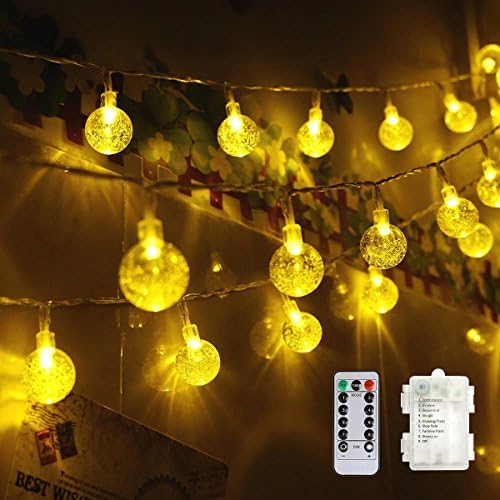 [Remote &amp; Timer] Battery Operated 8 Modes Choice 40 LED Crystal Ball String Lights(Warm White) - Perfect for Outdoor Use in Patio, Lawn &amp; Garden, Indoor Use in Bedroom, Festival Decor