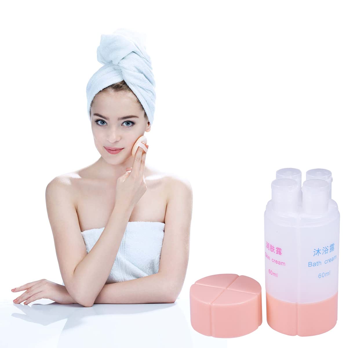 Uonlytech 4 in 1 Travel Bottles, 60ml Dispensing Containers Travel Bottle Set Organized for Shampoo Lotion Soap (Pink)