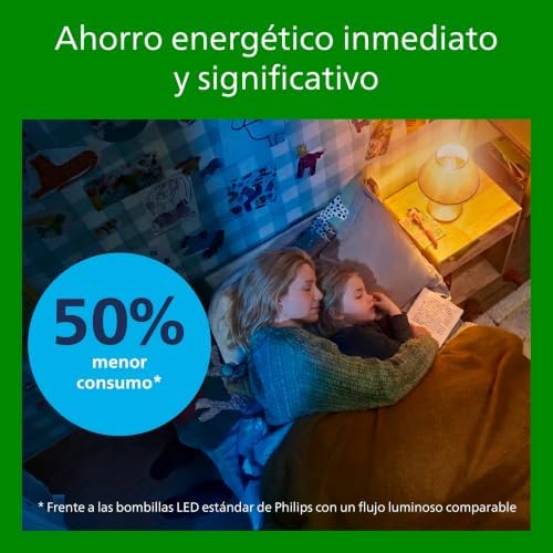 Bombilla LED Mate Philips Eficiente, Casquillo E27 4W, 840 Lúmens, Luz Blanca Cálida 2700k, Clase Energetica A