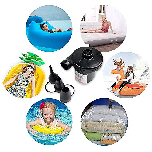 CUGLB Inflator Pump Raft Pump, Electric Air Pump DC12V/ AC 100-240V Quick-Fill Portable Air Pump with 3 Pump Nozzles for Swimming Pool Floats Inflatables Air Mattress Inflatables Toy Kayaks etc.