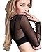 LinvMe Women's Sexy See Through Sheer Mesh Long Sleeve Crop Top
