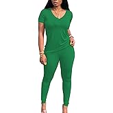 Lounge Sets for Women 2 Piece Summer Casual Jogger Workout Outfits Short Tops Long Pant Sweat suit leggings set