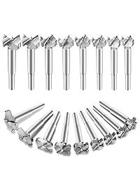 Qibaok 17 brocas Forstner brocas Set brocas de tungsteno de acero de alta velocidad para carpintería juego de brocas de madera abrebotellas para carpintería, 0.591 in 1.575 in