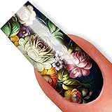 Nailart NAIL TATTOO STICKER - Full-Cover - Zhostovo / Flowers / Blossom - green / red / black