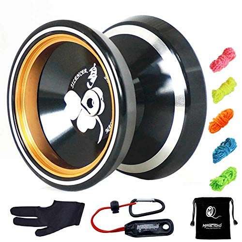 YOSTAR Metal Yoyo Professional Yoyo MAGICYOYO Silencer M001-B Unresponsive Yoyo - Stable Yoyo - Durable Black Yoyo Made of Aluminum + Holster, Yoyo Bag, Glove, 5 Yoyo Strings(Black & Golden)