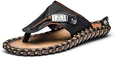 Tuoup Mens Leather Casual Beach Flip Flop Thong Sandals Black 42 8.5 D(M) US