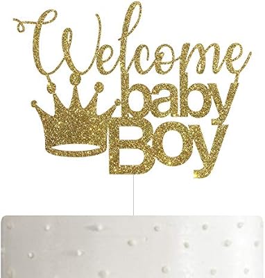 زينة حفلات الاستحمام والرضع مطبوع عليها عبارة Welcome Baby Boy مع تاج لتزيين حفلات استقبال المولود الجديد مع جليتر ذهبي فاخر Amazon Ae