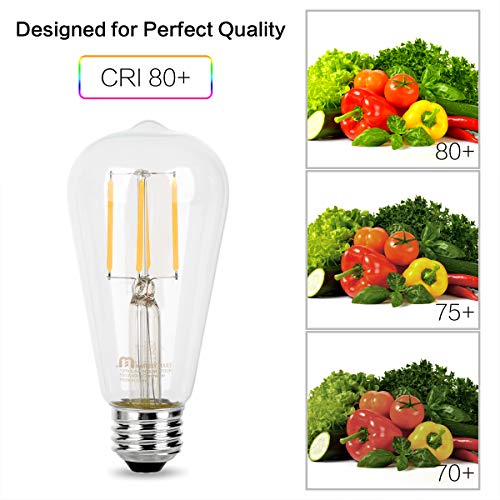 Mastery Mart Vintage LED Light Bulb, Clear Glass ST21 Antique Edison Bulb, Dimmable 5.5W (60W Equivalent), 500LM 2700K Soft White, E26 Base Decorative Filament Bulbs, UL and Energy Star, 10 Pack - Thumbnail 4