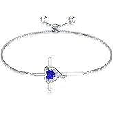 TOUPOP Birthstone Cross Bracelet for Women 925 Sterling Silver Cross Heart Bracelet Fine Jewelry Birthday Christmas Gifts for Her Girlfriend