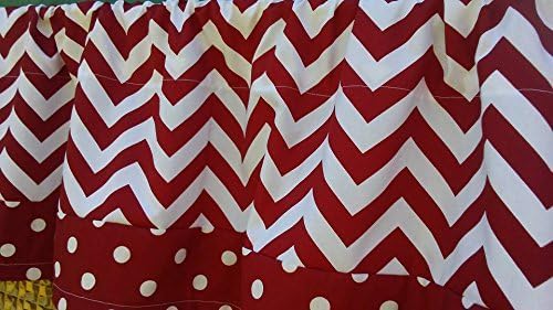 Red and White Chevron Valance with Polka Dot Trim 52 Inches Wide by 15 Inches Long