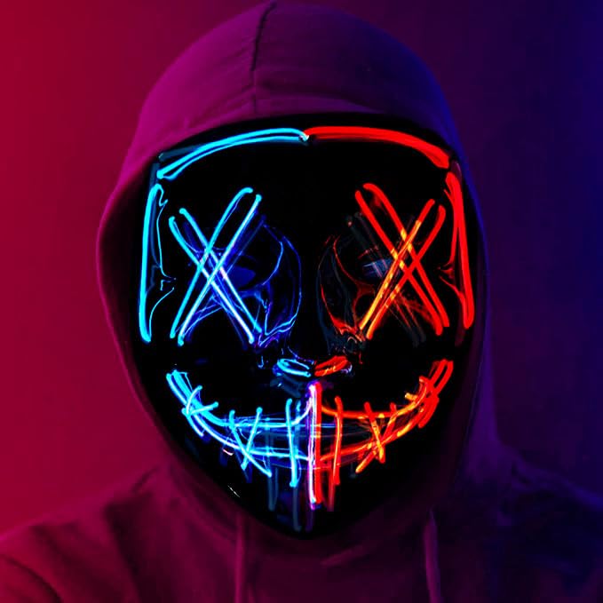Syleubucy LED Halloween Mask Modern Wire Light Up For Halloween Christmas (Blue&Purple) (Blue&Red)