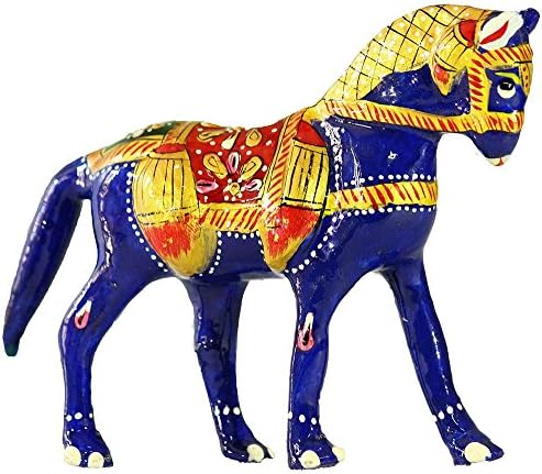 Crafticia Craft Rajasthani Handicraft Traditional Cast Iron Horse Figurine Featuring Meenakari Art Work 12.5 cm x 3 cm x 10 cm Multi
