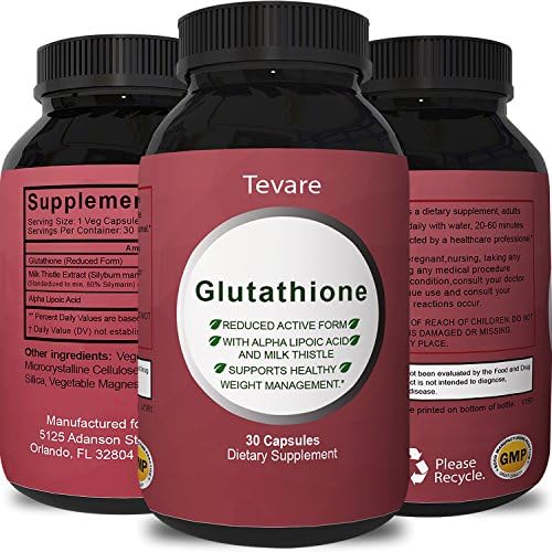 Reduced Liposomal L Glutathione – 500mg Pure Antioxidant Skin Whitening Supplement – Lighten + Whiten Best Benefits – Liver Detox – Cognitive Pills + Immune Support for Men + Women – Tevare
