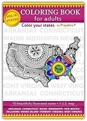 Volume 16 - USA state maps adult coloring book, stress relieving patterns for all, spiral bound Patriotic coloring gifts