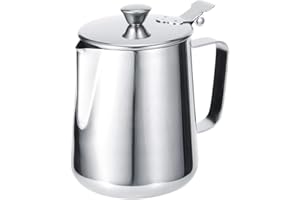 KIMISS Stainless Steel Milk Frothing Cup Jug with Lid - Ideal Coffee Pitcher for Latte Art - 600ml & 1000ml – Ergonomic Desig