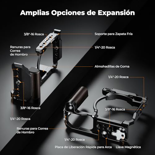 K&F CONCEPT ZR Cage，Kit de Jaula para Nikon ZR con Liberación Rápida HawkLock，Placa de Liberación Rápida Incorporada para Arca, Zapata Fría y Orificios Roscas de 3/8'' y 1/4''